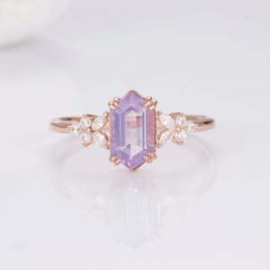 Hexagon Cut Lavender Quartz Ring
